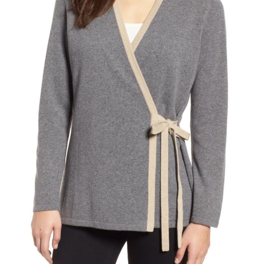 NWT EILEEN FISHER Side Tie Cashmere Wool Blend Cardigan In Ash Size XS/TP